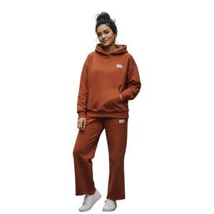 Beardedgoat Overnight Hoodie Straight Leg Raw Hem Sweatpants Set Orange Size S